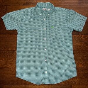 Cinch Boys L-12 Short Sleeve Button Down Shirt, Geometric Print Green/Blue